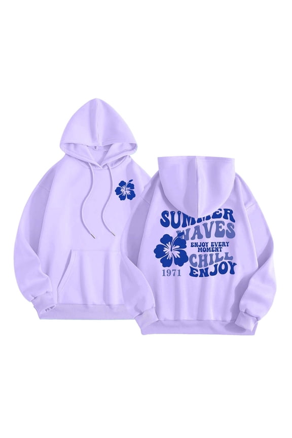 Pink Puff Print Hoodies for Women Long Sleeve Hooded Sweatshirt Fall Casual Pullover Top