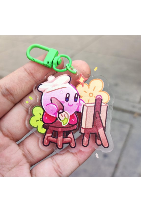 Pink Puffball Character Artist Acrylic Keychain, Classic Game Artist Gift