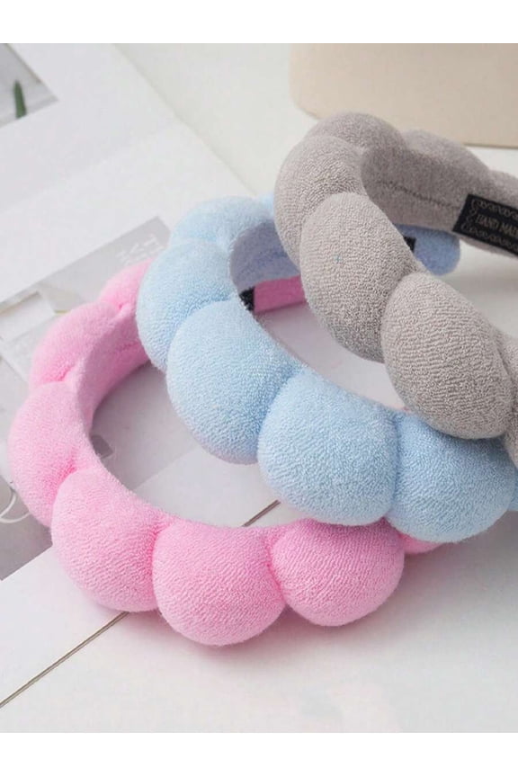 Pink Puffy Bubble Headband - Soft Terry Cloth Spa Hair Accessory, Single Pack