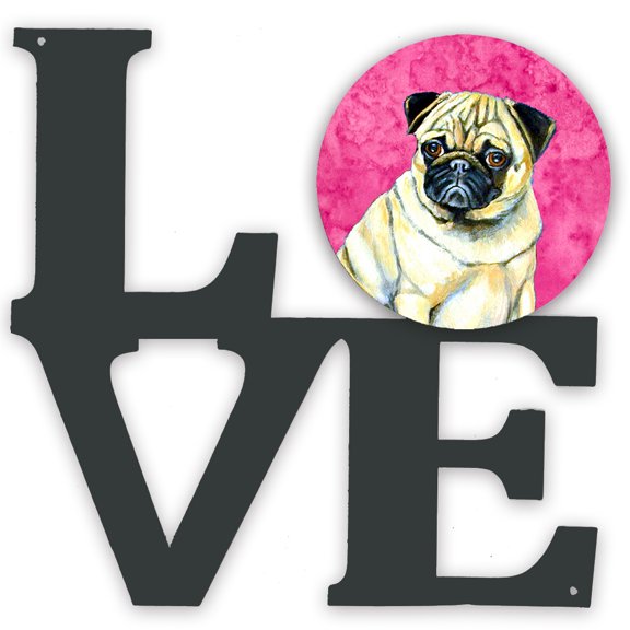 Pink Pug Metal Wall Artwork LOVE