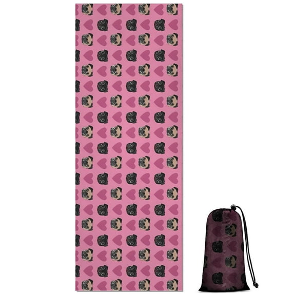 Pink Pug Puppies Hot Yoga Mat Towel Non Slip for Hot Yoga - Quick-Drying Yoga Mat Cover with 4 Corner Pockets with Travel Bag - Hot Yoga Towel Non Slip Grip Moisture Wicking Sweat 70"x26"