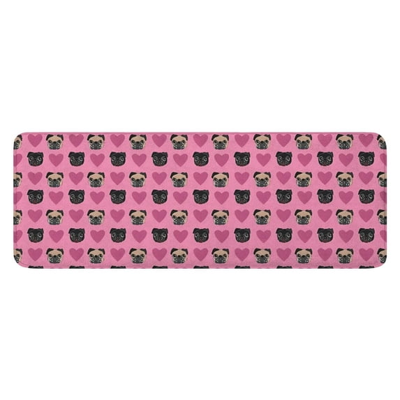 Pink Pug Puppies Kitchen Rug Mat,Kitchen Runner Rugs Non Skid Washable,Decorative Kitchen Floor Mats for Kitchen,Sink,Laundry,17"x47.2"