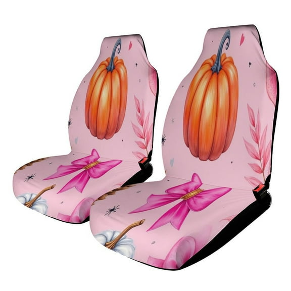 Pink Pumpkin And Bow Pattern Car Seat Cover Set Auto Front Bucket Cushion Protect Accessories 2 Piece