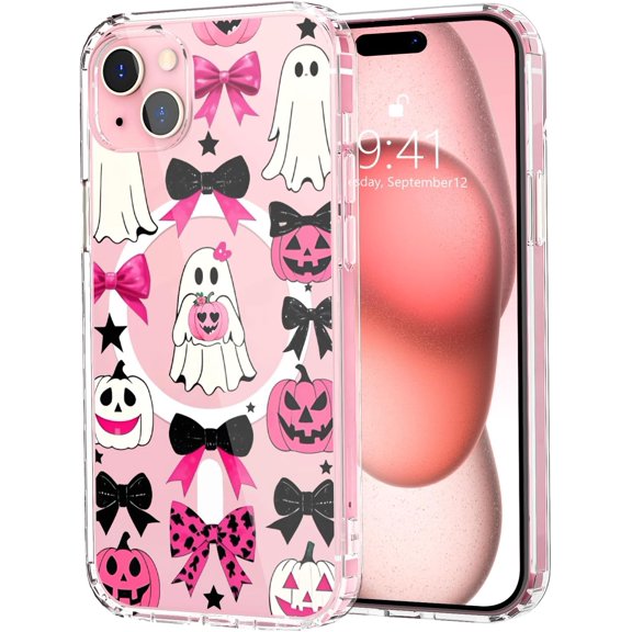 Pink Pumpkin Bow Case for iPhone 11 Pro Halloween Ghost Cute Clear Phone Cover Compatible with Mag Safe Wireless Slim Fashion Phone Shell Anti-Yellow Shockproof Protective Girl