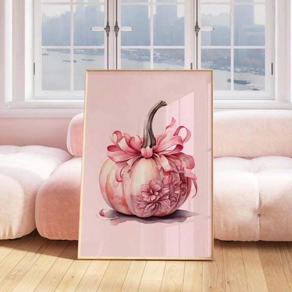 Pink Pumpkin Chinoiserie Bow Fall Wall Art, Unframed Paper Print Size 8x12