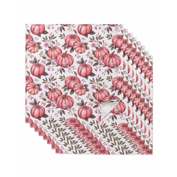 Pink Pumpkin Cloth Napkins Set of 8 Reusable Dinner Napkins, Thanksgiving Autumn Fall Leaf Flower Cocktail Napkin Washable Table Napkins for Wedding/Holiday Party/Baby Shower 20"x20"
