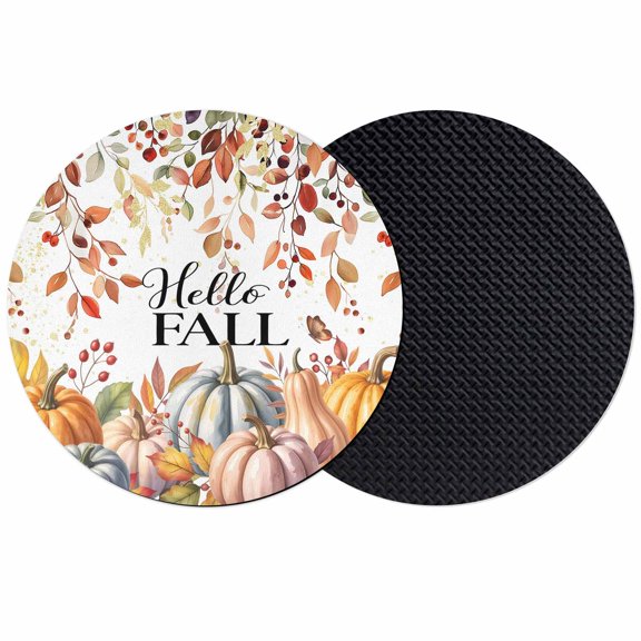 Pink Pumpkin Coasters Set of 2, Absorbent Coasters for Drinks, Fall Orange Blue Eucalyptus Thanksgiving Coaster for Desk Coffee Table Protection, Home Decor House Warming Gifts 4"