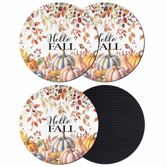 Pink Pumpkin Coasters Set of 4, Absorbent Coasters for Drinks, Fall Orange Blue Eucalyptus Thanksgiving Coaster for Desk Coffee Table Protection, Home Decor House Warming Gifts 4"