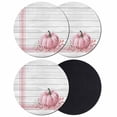 thumbnail image 1 of Pink Pumpkin Coasters Set of 4, Absorbent Coasters for Drinks, Thanksgiving Fall Vintage White Stripe Coaster for Desk Coffee Table Protection, Home Decor House Warming Gifts 4", 1 of 8