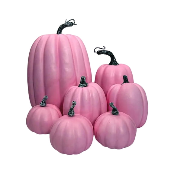 Pink Pumpkin Decor, Pink Halloween Decorations, Farmhouse Fall Style Artificial Pumpkins, for Indoor Home Kitchen Display, Pink Table Decor, Fall Table Centerpieces, Suitable for