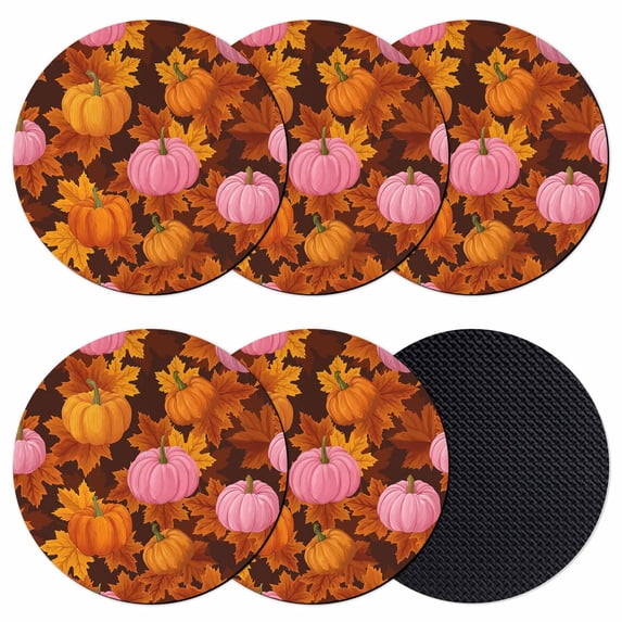 Pink Pumpkin Fall Coasters Set of 6, Absorbent Coasters for Drinks, Thanksgiving Maple Leaves Farmhouse Coaster for Desk Coffee Table Protection, Home Decor House Warming Gifts 4"