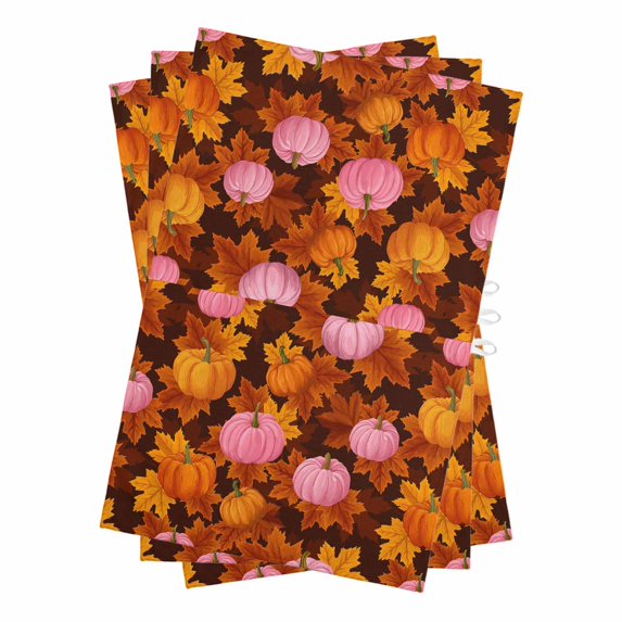 Pink Pumpkin Fall Kitchen Towels Set of 3, Water Absorbent Dish Towel, Thanksgiving Maple Leaves Farmhouse Decorative Hand Towels - Quick Drying Cloth for Cooking Baking, 18x28 Inch