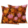 thumbnail image 1 of Pink Pumpkin Fall Outdoor Waterproof Pillow Covers, Thanksgiving Maple Leaves Farmhouse Decorative Square Throw Pillowcase Sofa Cushion Sham for Patio/Couch/Chair, 16"x16" 2 Pack, 1 of 8