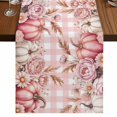 thumbnail image 1 of Pink Pumpkin Fall Table Runner 120 Inches Long,Cotton Linen Table Runner Dresser Scarf,Plaid Thanksgiving Botanical Floral Checkered Fabric Tablerunners for Dining Tables Holiday Party 13"x120", 1 of 9