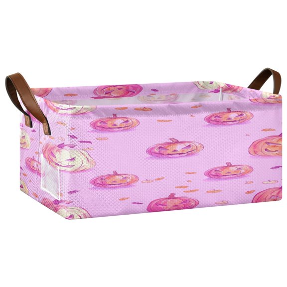 Pink Pumpkin Head Open Home Storage Bins Foldable Metal Frame Shelf Baskets 16.9x11.4x7.7in Water-Resistant