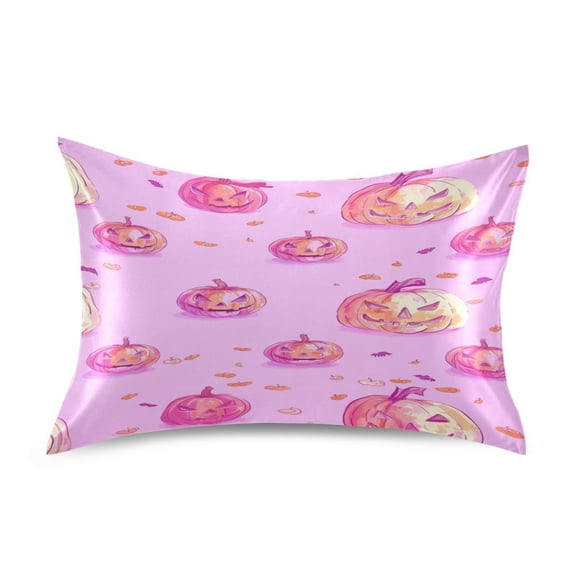 Pink Pumpkin Head Satin Pillowcase 20''x26'' Double-Sided Print Soft Wrinkle Resistant