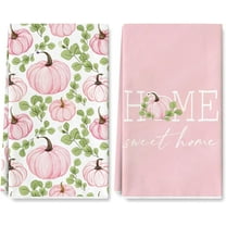 Pink Pumpkin Kitchen Dish Towel 18 x 26 inch Sweet Home Fall Dishcloth Autumn Pumpkin Eucalyptus Leaves Hand Drying Tea Towel for Thanksgiving Home Kitchen Cooking Cleaning, 2Pcs
