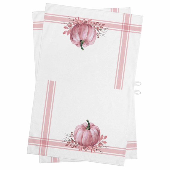 Pink Pumpkin Kitchen Towels Set of 2, Water Absorbent Dish Towel, Thanksgiving Fallen Leaves Autumn Stripe Decorative Hand Towels - Quick Drying Cloth for Cooking Baking, 18x28 Inch