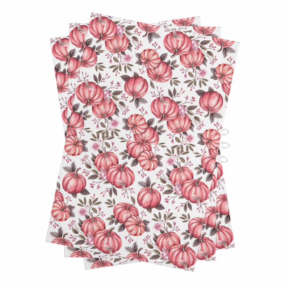Pink Pumpkin Kitchen Towels Set of 3, Water Absorbent Dish Towel, Thanksgiving Autumn Fall Leaf Flower Decorative Hand Towels - Quick Drying Cloth for Cooking Baking, 18x28 Inch