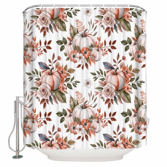 Pink Pumpkin Roses Shower Curtains for Bathroom Waterproof Fabric Bath Curtains Decor Bath Tub Curtain Fall Rustic Botanical Floral Decorative Shower Curtain Sets with 12 Hooks, 72x72 Inch