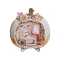 thumbnail image 1 of Pink Pumpkin Shaped 2D Wooden Ornament with LED Light, Mini Ghost Room Scene Woodcraft, Cute Pastel Halloween Desktop Decor for Tiered Tray, Shelf, Fall Home Party Decoration, 1 of 5