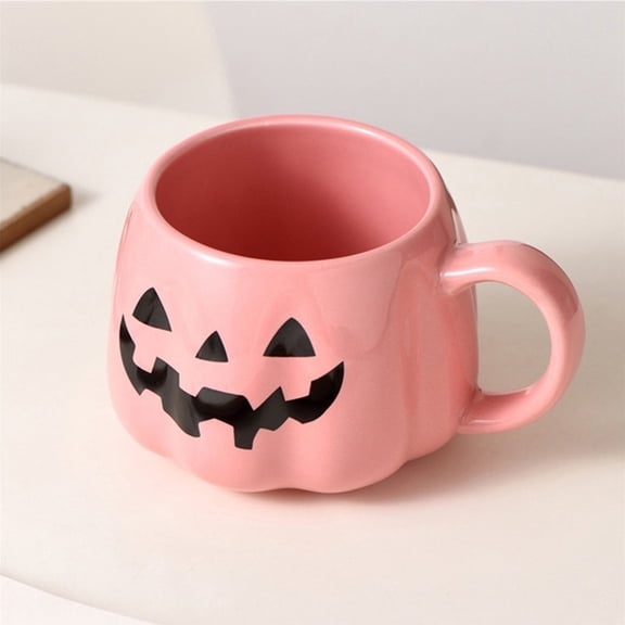 Pink Pumpkin Shaped Ceramic Mug, Halloween Coffee Cup for Women, Fall Gift Mug