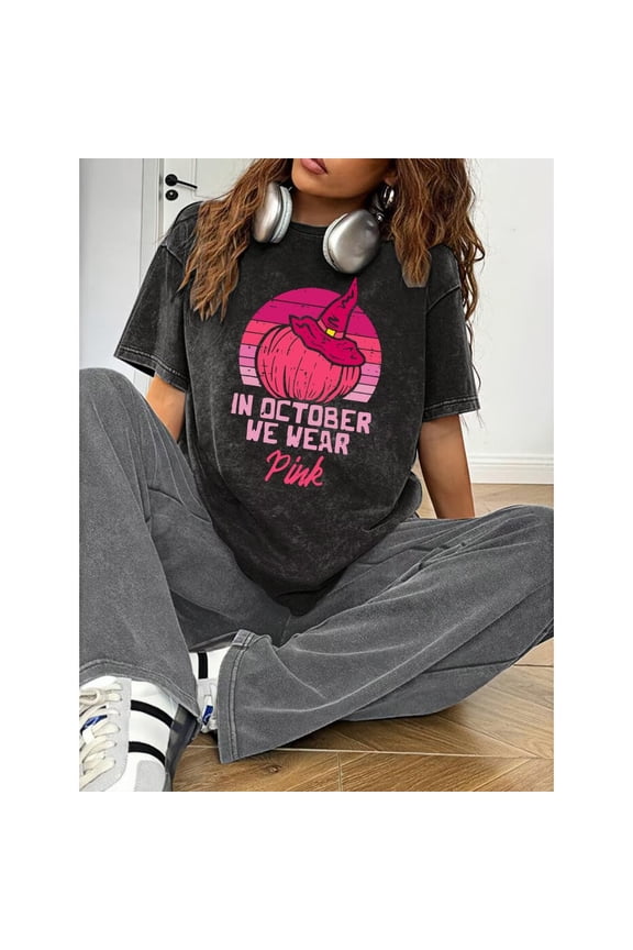 Pink Pumpkin Shirt In October We Wear Pink Breast Cancer Halloween Tee