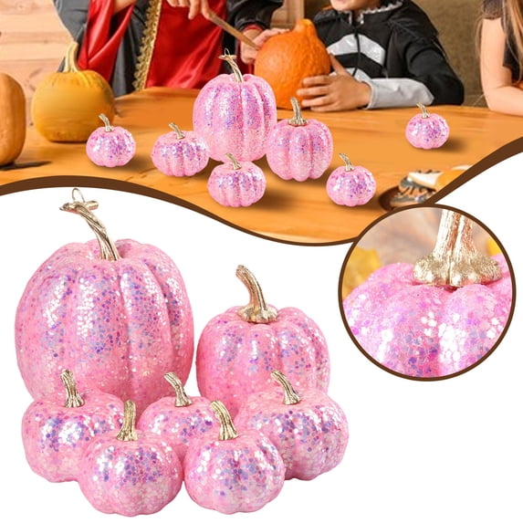 Pink Pumpkins, Artificial Pumpkins Set Harvest Decoration, Assorted Size Pumpkins for Halloween Thanksgiving Autumn Festive Party Supplies