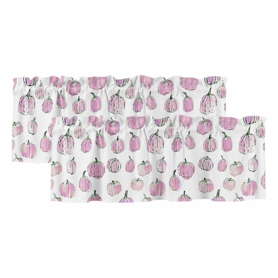 Pink Pumpkins Fall Curtain Valances for Windows, Kitchen Valance Window Treatments Panel 2 Pack, Watercolor Thanksgiving Rod Pocket Short Curtains for Bathroom Bedroom 60 x 18 Inch