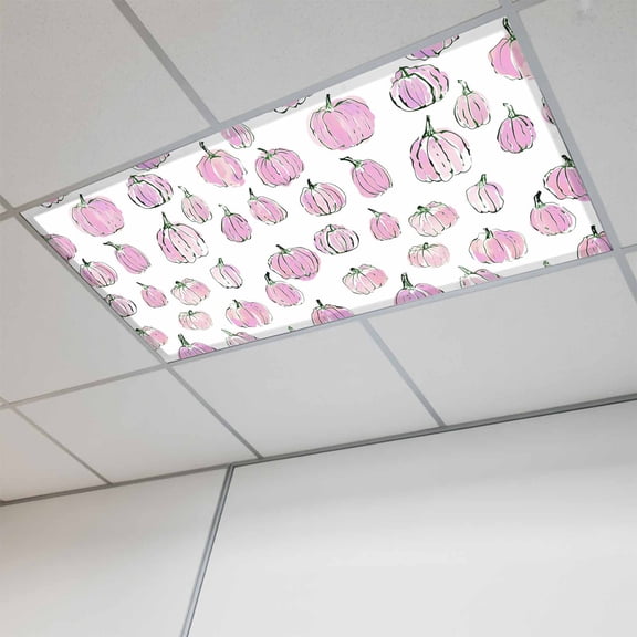 Pink Pumpkins Fall Fluorescent Light Covers, Watercolor Thanksgiving Magnetic Light Covers for Ceiling Lights, Fluorescent Ceiling Shade Filters for Classroom Bedroom Office 4x2Ft x 1PCS