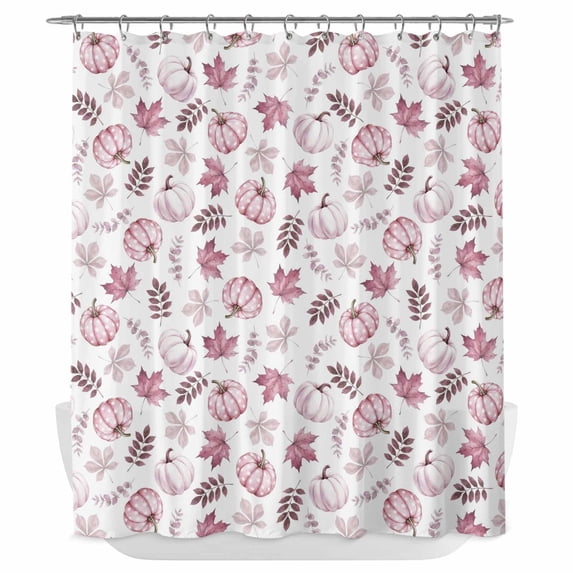 Pink Pumpkins Fall Shower Curtain - Water Repellent Fabric Shower Curtains Washable, Autumn Botanical Leaf Thanksgiving Decorative Polyester Cloth Bathroom Curtains Modern Bath Decor 72"x84"