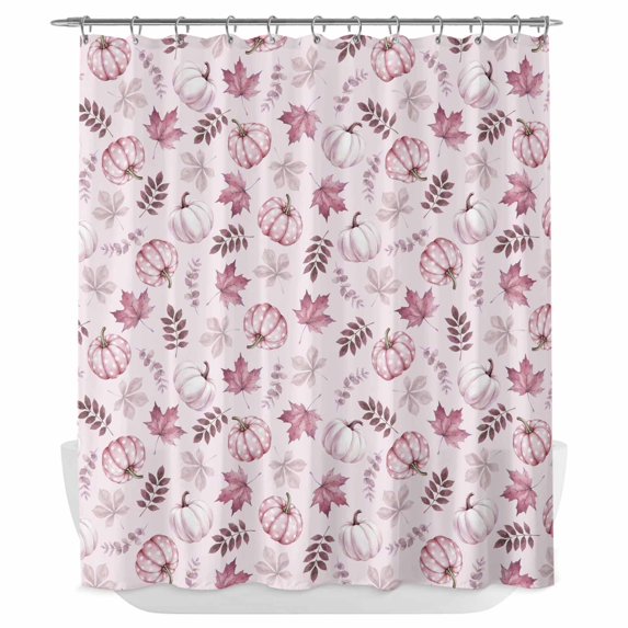 Pink Pumpkins Fall Shower Curtain - Water Repellent Fabric Shower Curtains Washable, Autumn Thanksgiving Botanical Pink Decorative Polyester Cloth Bathroom Curtains Modern Bath Decor 72"x72"