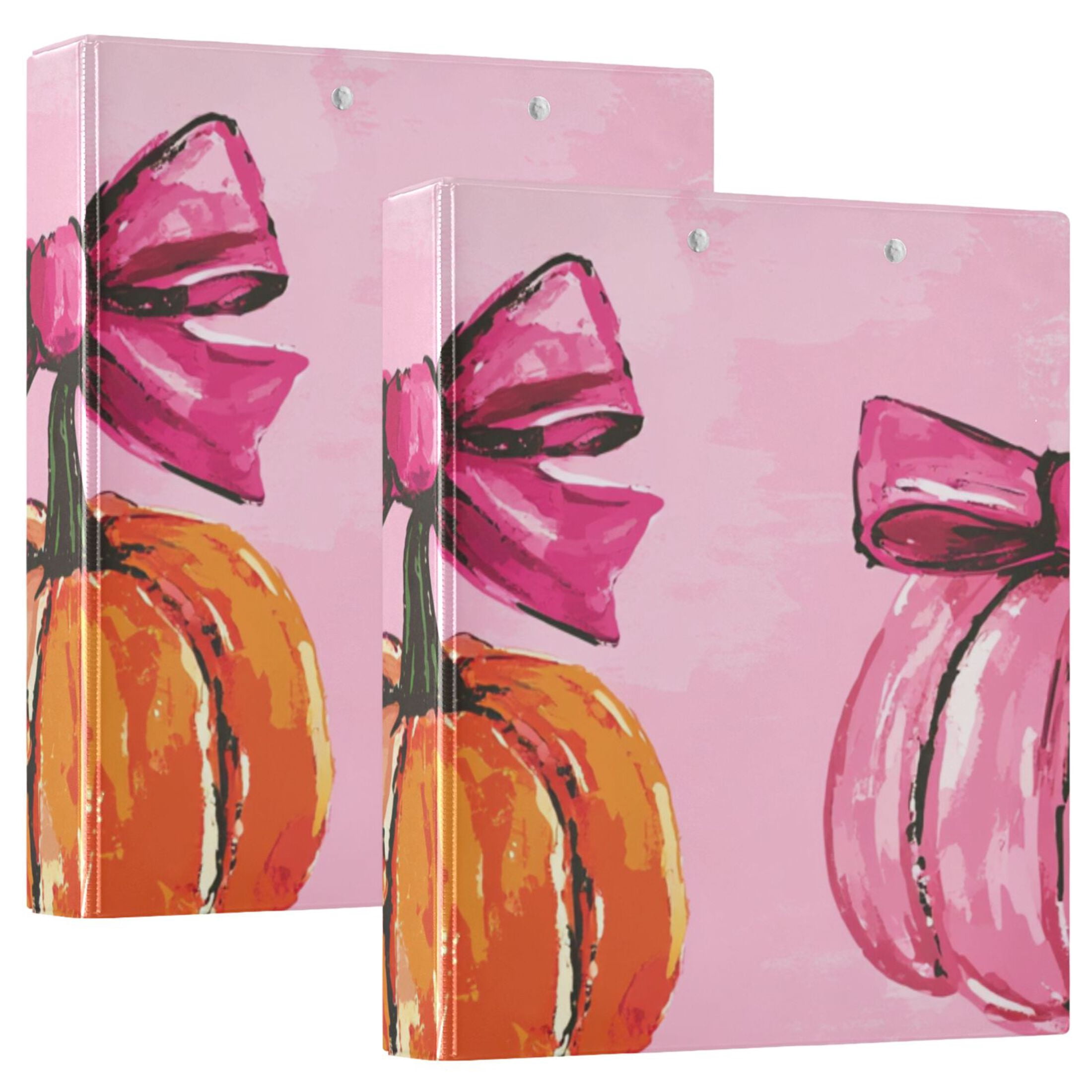 Pink Pumpkins and Bows 3 Ring Binders 1.5 inch Hardcover File Folders with Interior Pockets A4 Size Organizer for School Office Hospital