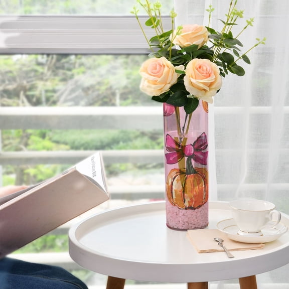 Pink Pumpkins and Bows Flower Vase Decorative Vases for Flowers Home Decor for Centerpieces Entryway Shelf Living Room
