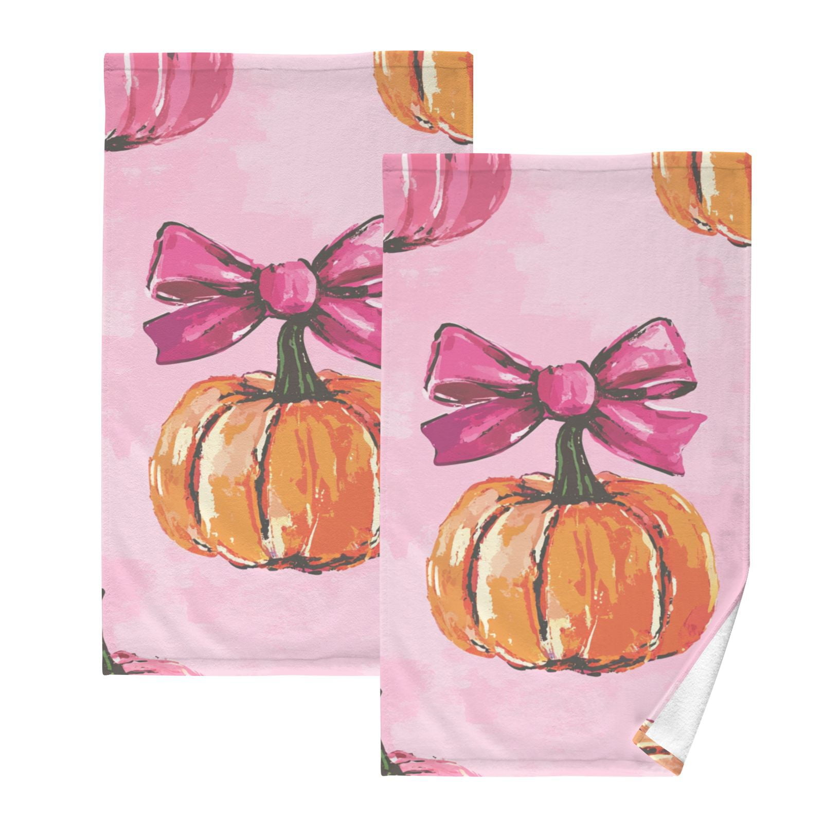 Pink Pumpkins and Bows Hand Towels Cotton Bath Towels Large Face Towels Absorbent for Bathroom 2 Packs