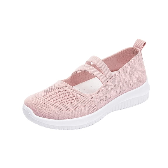 Pink Pumps For Women Adjustable Strap Knit Mary Jane Shoes Slip On Round Toe Soft Soled Flats Comfortable Casual Everyday Wear Size 37