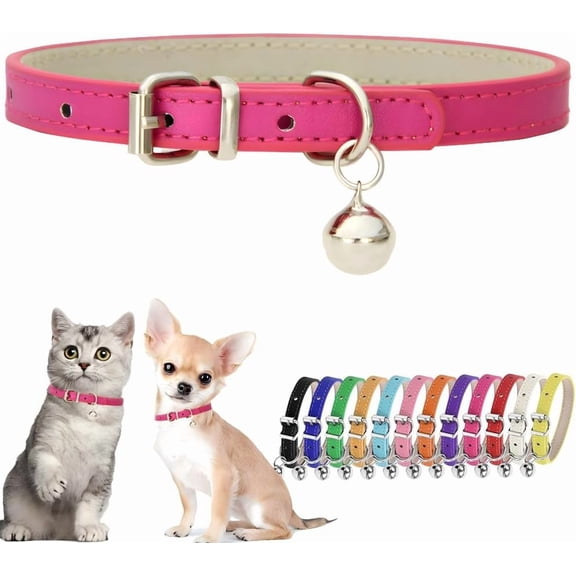 Pink Puppy Collar with Bell Girls PU Leather Small Dog Collars for Female Dogs Adjustable Buckle Kitten Cat Collar with Bells for XXS XS Tiny Little Extra Small Breed Female Pets Like Chihuahua, S