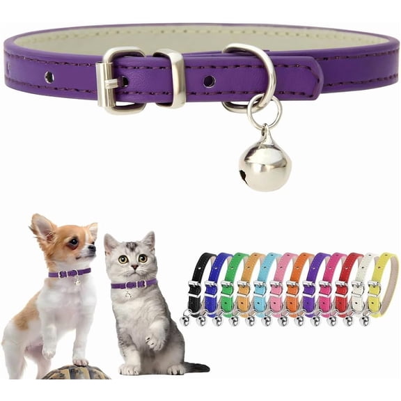 Pink Puppy Collar with Bell Girls PU Leather Small Dog Collars for Female Dogs Adjustable Buckle Kitten Cat Collar with Bells for XXS XS Tiny Little Extra Small Breed Female Pets Like Chihuahua, S
