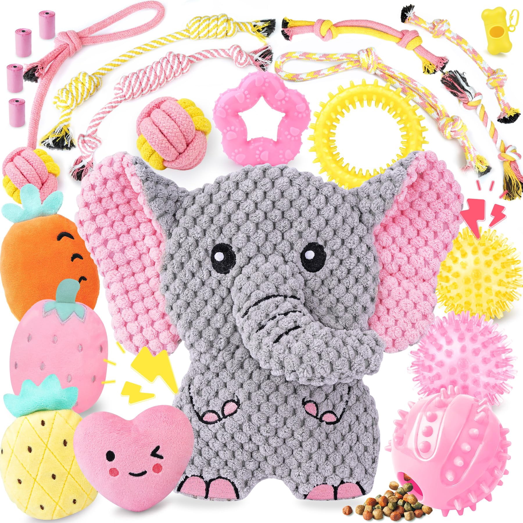 Pink Puppy Toys For Boredom - 23 Pack  Enrichment Dog Small Dogs With Squeaky Ball And Ropes