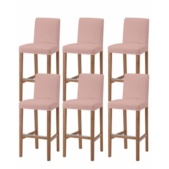 Pink Pure Color Bar Stool Covers Set of 6, Aesthetics Contemporary Luxury Stretch Washable Bar Chair Covers with Backs, Removable Pub Counter Height Chair Cover for Kitchen Dining Room Cafe