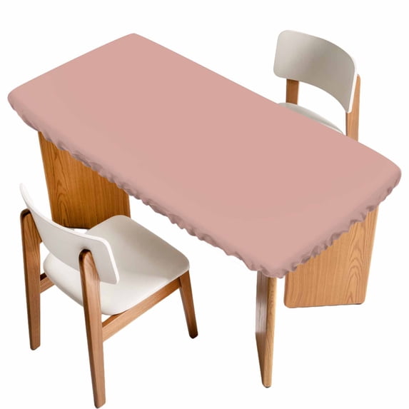 Pink Pure Color Table Cloths for 6 Foot Rectangle Tables, Aesthetics Contemporary Luxury Patio Waterproof Elastic Fitted Tablecloths, Washable Rectangular Table Cover for Camping
