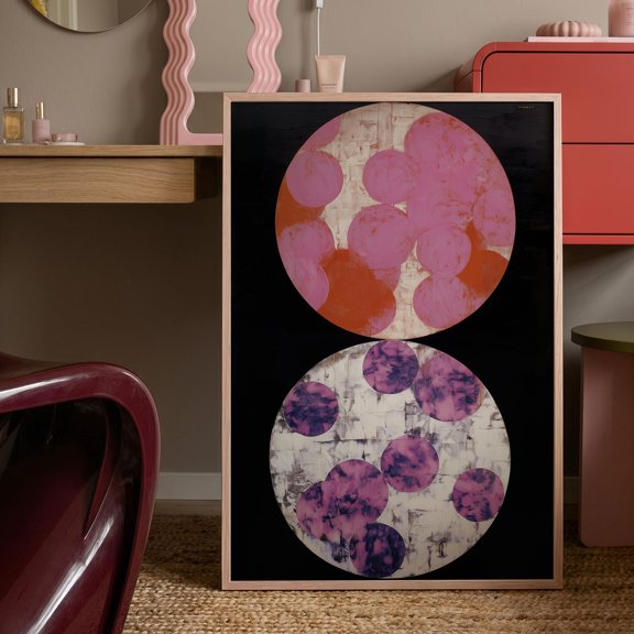 Pink Purple Abstract Circles Artwork, Mid Century Modern Statement Print, Poster Only