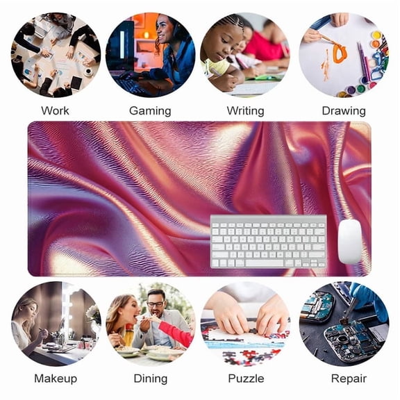Pink Purple Abstract Silk Wave Mouse Pad 31.5 x 11.82 Inches Rubber Desk Mat for Office Gaming Home Work