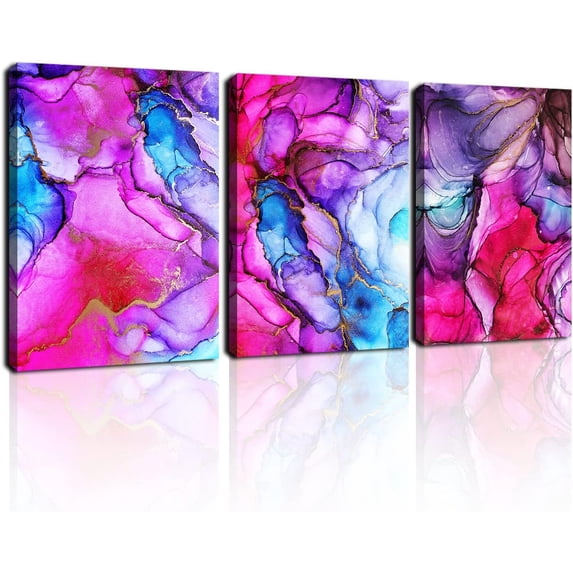 Pink and Purple Abstract Wall Art Colorful Marble Texture Canvas Prints Artwork Watercolor Fantasy Pictures Decor Minimalist Paintings Modern Living Room Bedroom Office Home Decorations 12x16 3 Piece