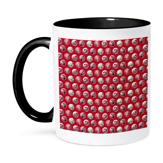 3dRose, Pink, Purple, And Gray Musical Notes In Circles Pattern, 11oz Two-Tone Black Mug