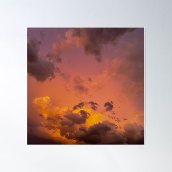 Pink Purple And Yellow Dark Cloudy Sky At Sunset Poster Wall Art, Modern Wall Decor, 24x24 UNFRAMED