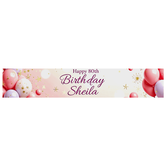 Pink and Purple Balloon Themed Happy 80th Birthday Backdrop Banner for Sheila Background Decorations Party Supplies Photography Props Birthday Party Decors