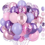 Pink and Purple Balloons,35Pcs 12 Inch Purple Pink Metallic Balloons with Ribbon for Birthday Brida Shower Wedding Party Decorations