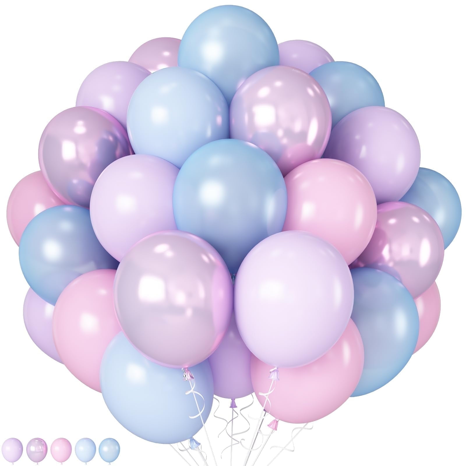 Pink Purple Blue Balloon 60Pcs 12 Inch Metallic Pastel Balloon Iridescent Pearl Pink Blue Purple Party Balloons for Girls Birthday Baby Shower Party Decoration