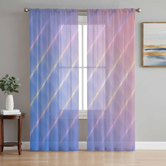 Pink Purple Blue Ombre Semi Sheer Window Curtains 108 Inches Long, Modern Geometric Abstract Art Aesthetics Rod Pocket Voile Chiffon Curtain Light Filtering Drapes for Living Room, 52"x108", 2 Panels